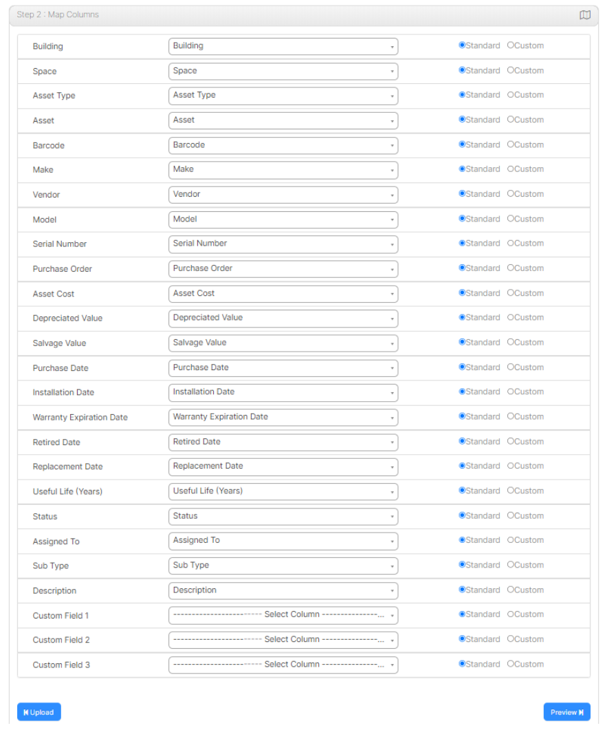 Import assets mapping page.